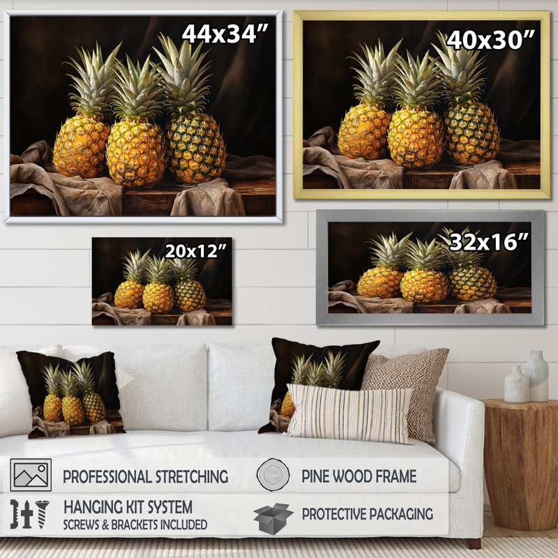 Juice Pineapple Bliss sur impression sur toile, H 12 po x l 20 po x P 1 po, Cadre flottant blanc