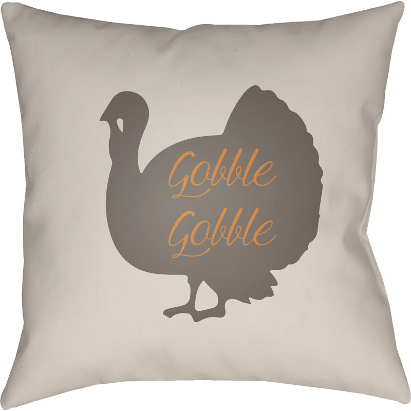 Contemporary Gobble Indoor/Outdoor Throw Pillow, 18" H x 18" W x 4" D, White/Brown/Orange