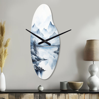 Horloge murale Dowey, gris, bleu, minimalisme, forêt