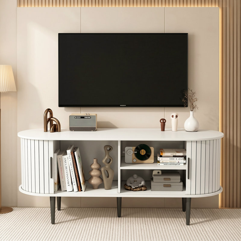 Meuble télé avec porte coulissante blanc, Blanc