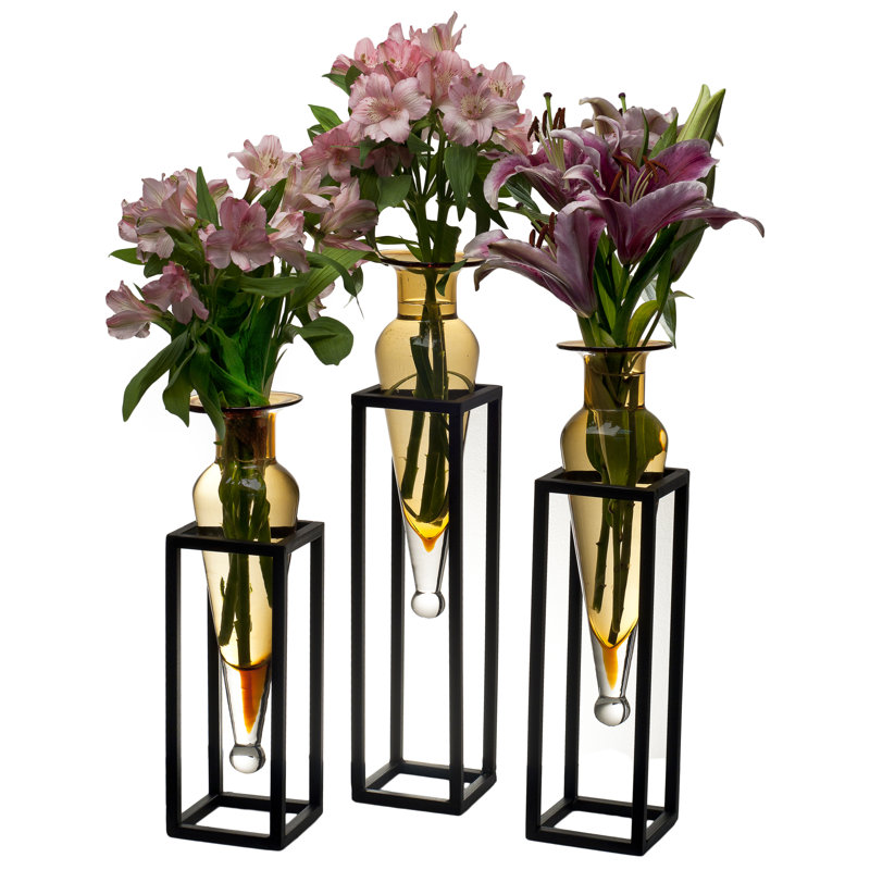 3 Piece Glass Table Vase, Amber