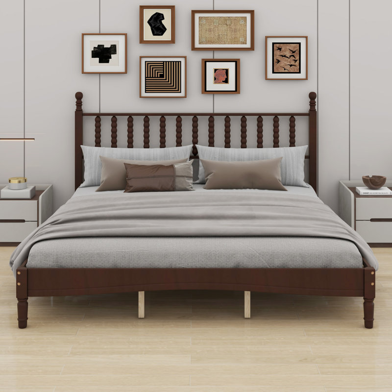 Lit plateforme en bois avec tête de lit en forme de gourde, lit plateforme de style rétro avec support à lattes en bois