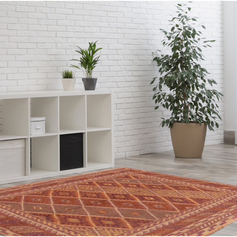 Tapis mauve noué à la main de conception unique 3 pi 10 po x 3 pi 7 po Joeph