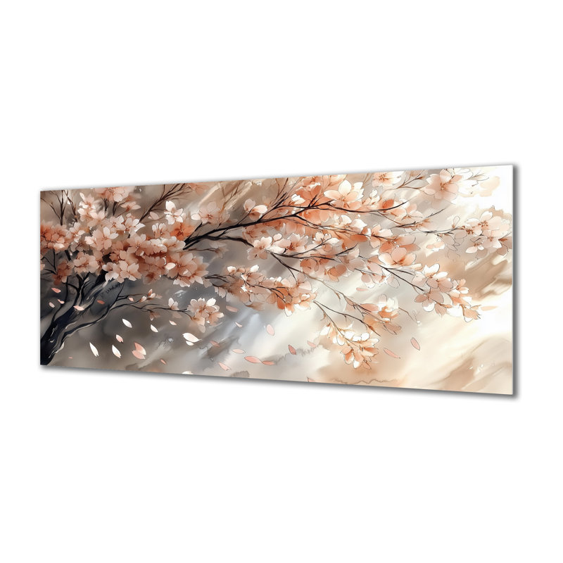 Impression florale en métal - fleur de cerisier en fleurs, art mural cerisier rose, L 40 po x H 20 po