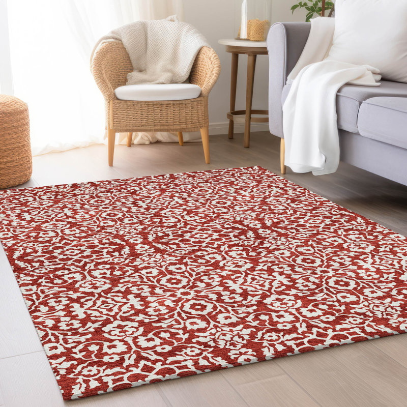 Tapis rouge Prisco lavable à la machine de qualité supérieure, Rectangle 5 pi x 7 pi 6 po