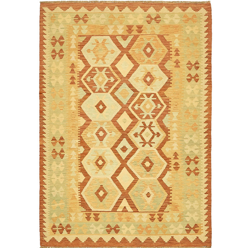 Tapis de la zone en laine beige/rouille 4 pi 2 po x 6 pi 2 po one-of-kind-noué la main Elland