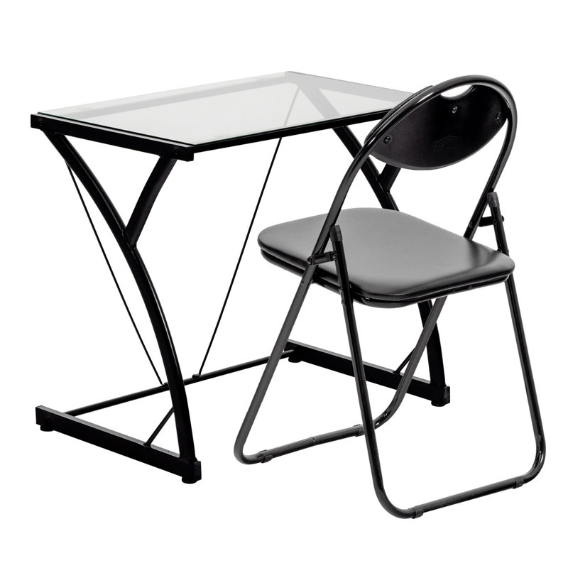 Glass Top Metal Base Writing Desk, Black