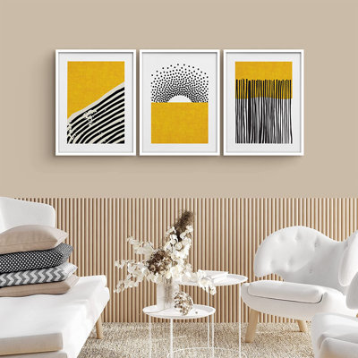 «Paint Stroke» et «Polygon Color Block», variété de formes abstraites - ensemble de 3 impressions encadrées