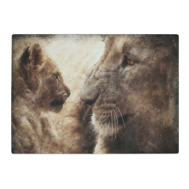 Tempered Glass Lion Cub with Its Mother Chopping Board, 20 cm x 28.5 cm