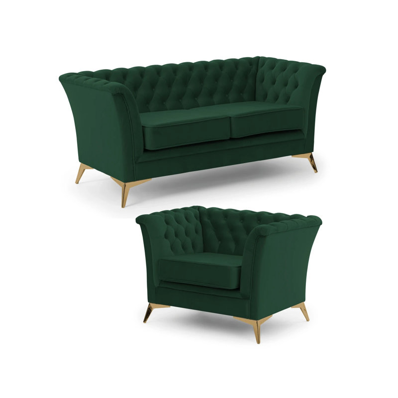 Whitby 2 - Piece Velvet Living Room Set, Bottle Green, Gold