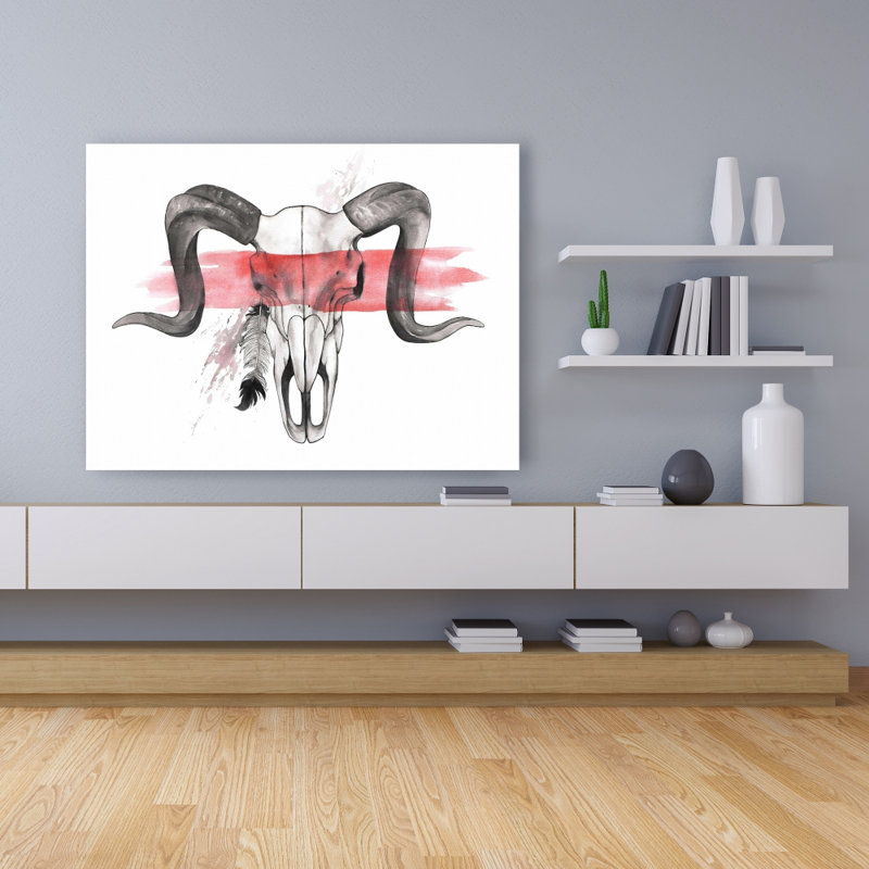 Aries Skull with Feather - Livingroom Animals Canvas Decor