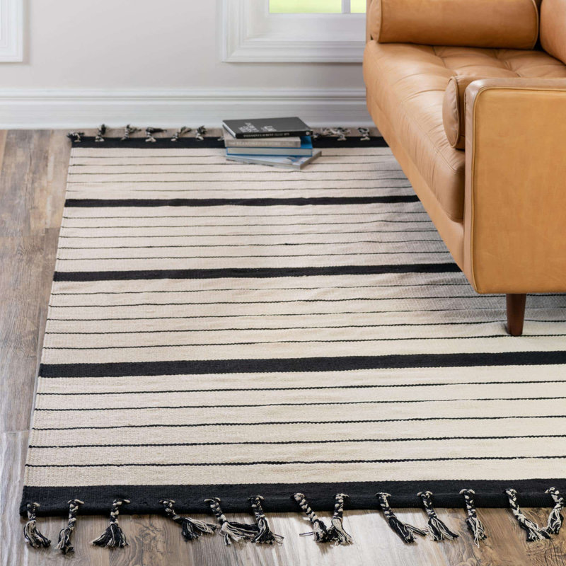 Asenet Cotton Striped Indoor Rug, Rectangle 6'1" x 9'