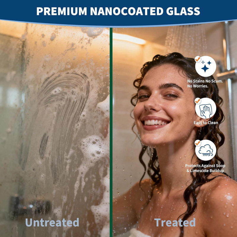 Double Sliding Glass Shower Door, Semi-Frameless Tempered Glass with Matte Black Finish, 56–60"W x 72"H, for Walk-In Bathroom