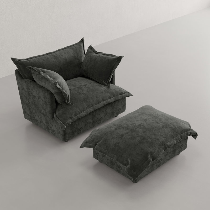 Upholstered Armchair with Footstool, Dark Grey