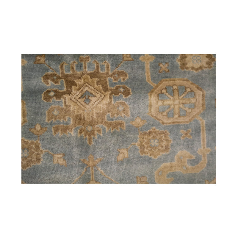 Tapis bleu clair et ivoire noué à la main de haute qualité