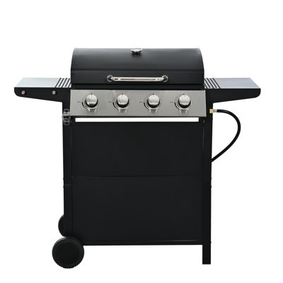 Barbecue au propane à 4 brûleurs en acier inoxydable, 34 000, avec deux tablettes de rangement et des roues faciles à déplacer pour les brûleurs au gaz en acier de la cour arrière, des tablettes, un barbecue mobile sur le balcon