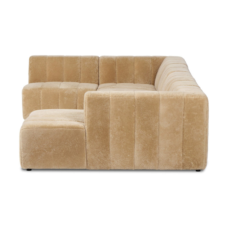 Curteria Upholstered 160 " Genuine Fur U-Shaped Sofa & Chaise, Right Hand Facing