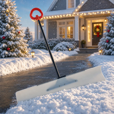 Pelle à neige très large 48 po avec poignée ergonomique, poignée segmentée, bande à rebords métalliques, outil de déneigement extérieur pour allée, maison, garage