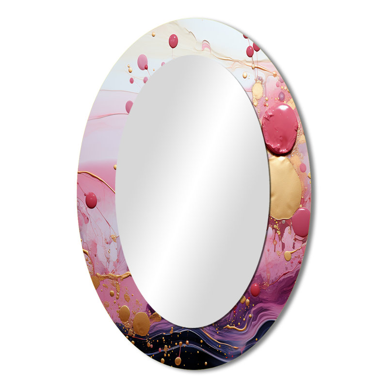 Or et rose moderne liquide formes IV - miroir mural ovale moderne, H 36 po x l 24 po