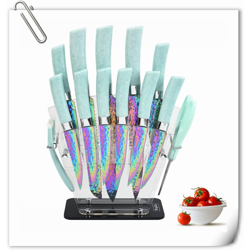 Rephen Knife 15 Piece Knife Block Set, Teal