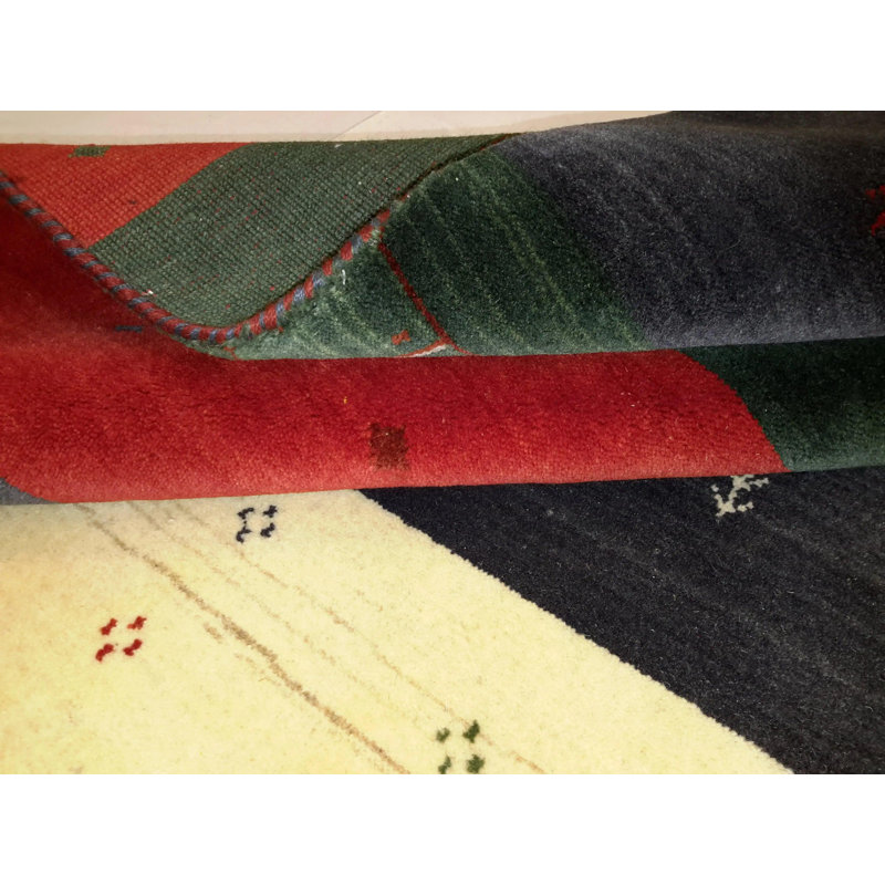 Tapis rayé rouge / gris / beige en laine / coton 4 pi x 6 pi