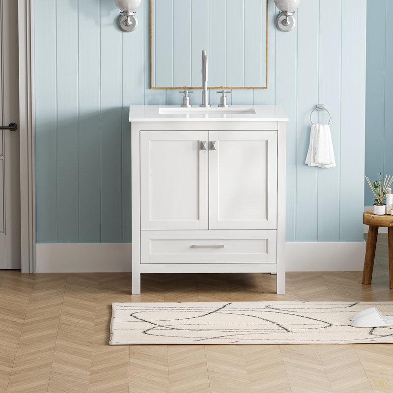 Meuble-lavabo autoportant de 30 po avec lavabo, comptoir en marbre Carrara