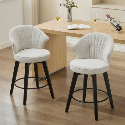Ensemble de 2 tabourets de bar pivotants à hauteur de comptoir, chaises rembourrées en chenille avec large dossier pour bar, îlot de cuisine, salle à manger, blanc