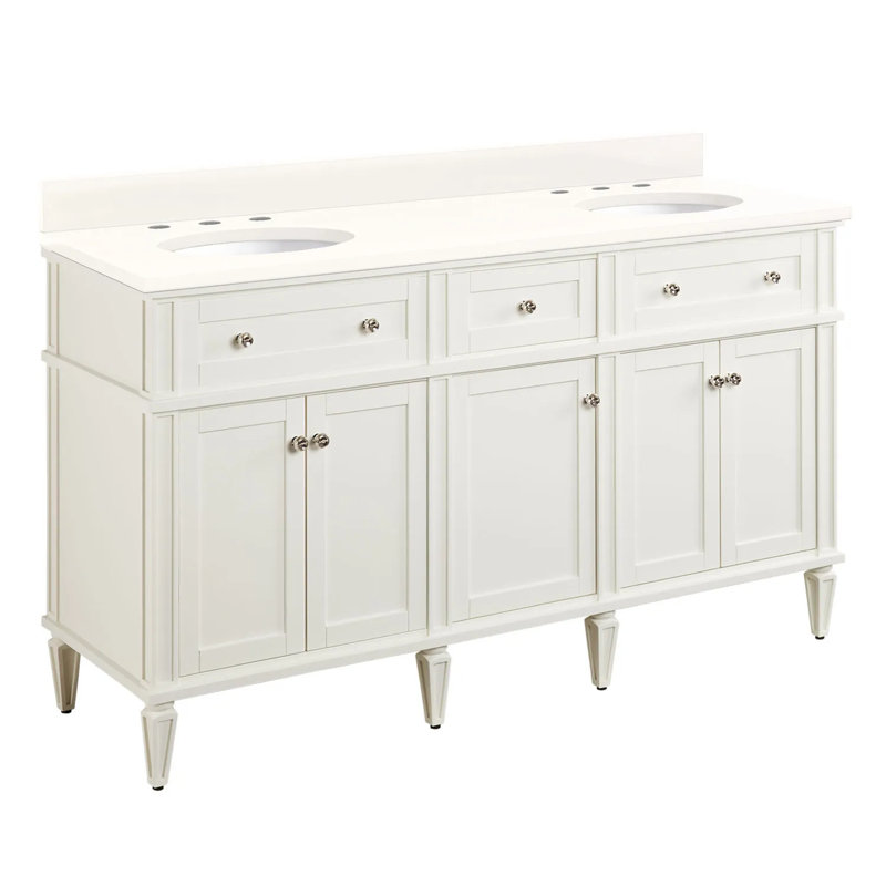 60" Elmdale Double Bathroom Vanity Set with Oval Undermount Sinks, 8" Widespread, Arctic White Quartz, Soft White