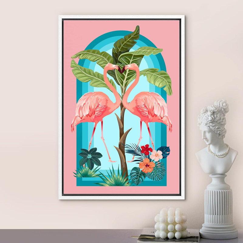 Adolescents lumineux, fleurs tropicales, flamant rose, Blanc, H 36 po x l 24 po