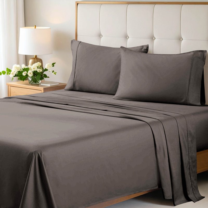 Ensemble de draps en satin de coton égyptien à densité de tissage 700 Écosse, Très grand californien, Gris
