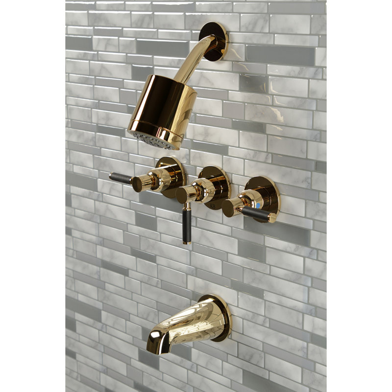 Kingston Brass Kaiser Triple-Handle Tub and Shower Faucet, Polished Brass