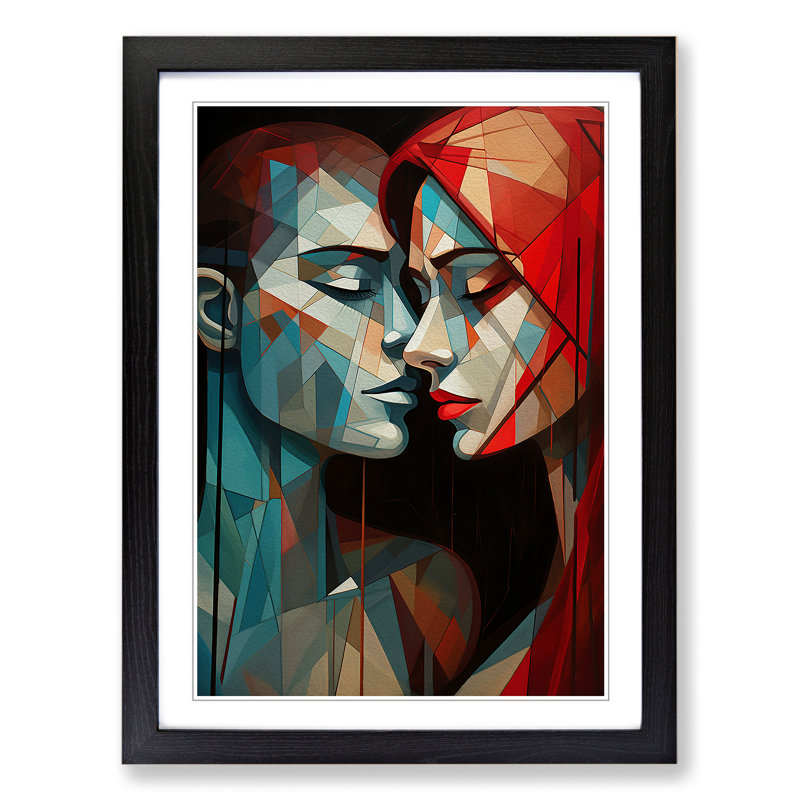 XYZ-FRM-V1223-4387 Lovers Geometric No.3 - Single Picture Frame Print on Wood, 64cm H x 46cm W x 2cm D, Black 