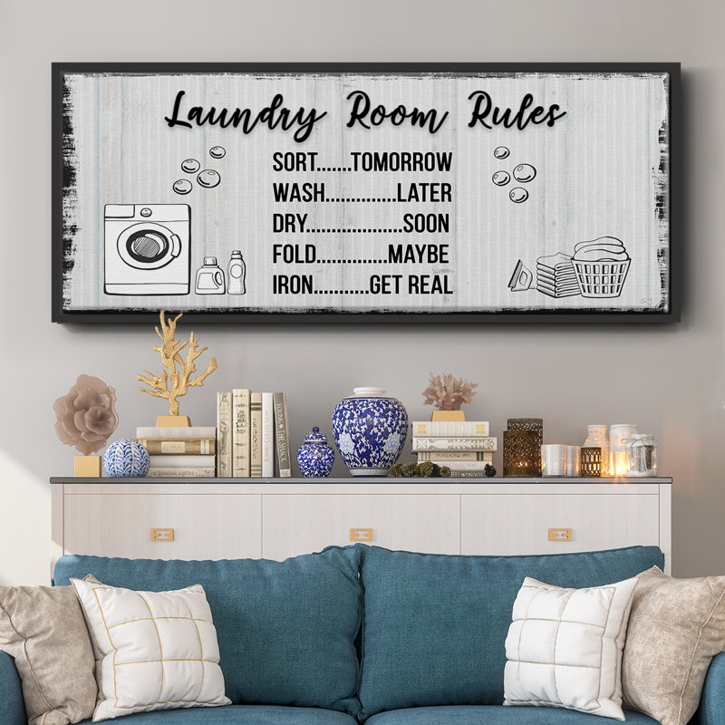 Laundry Room Rules - Toile encadrée, H 20 po x l 50 po