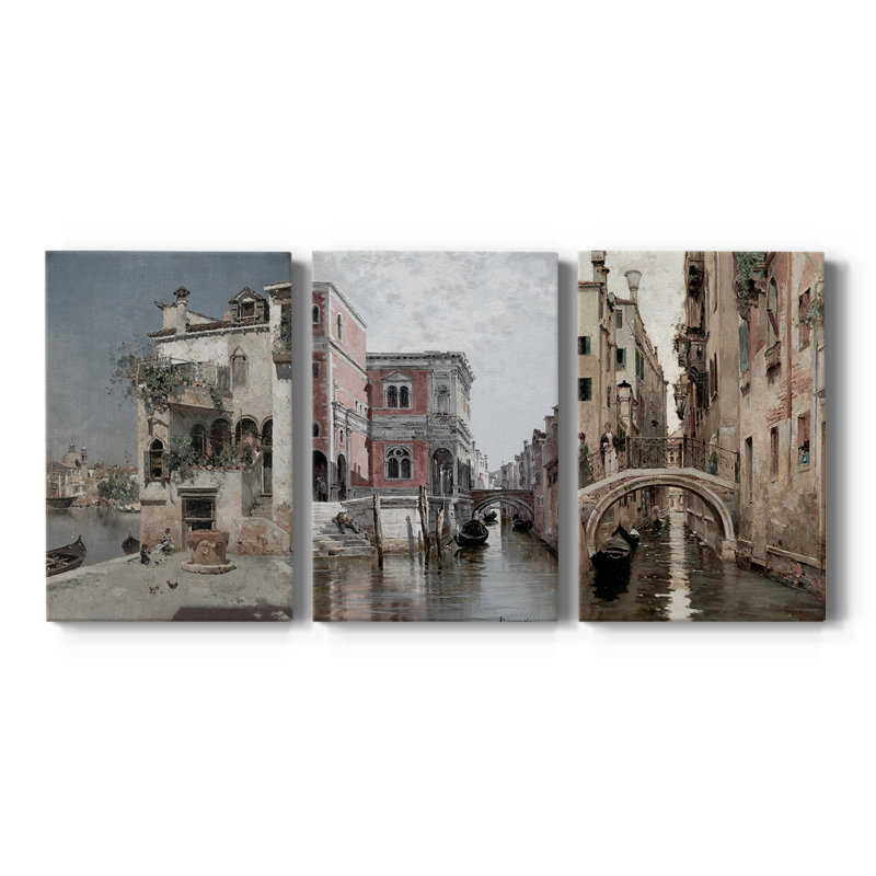 Paysage rétro CLIV - toile tendue sur mesure - 3 pièces, H 12 po x l 24 po