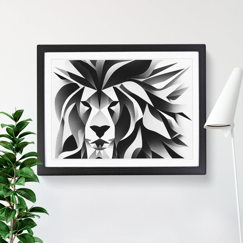 Abstract Lion - Framed Print, Black, 25cm H x 34cm W x 2cm D