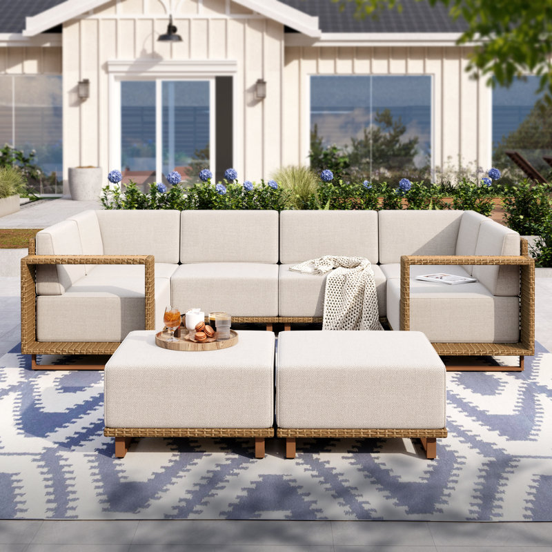 8-Person Wicker U-Shaped Patio Sectional with Ottomans
