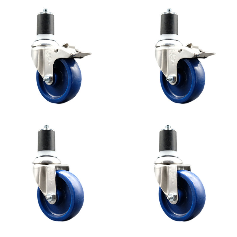 Solid Poly Swivel Expanding Stem Caster Set with 2 Lock Brake, 3.5" H x 3.5" W
