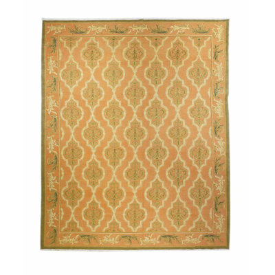 Tapis beige en laine noué à la main de conception unique 8 pi x 10 pi