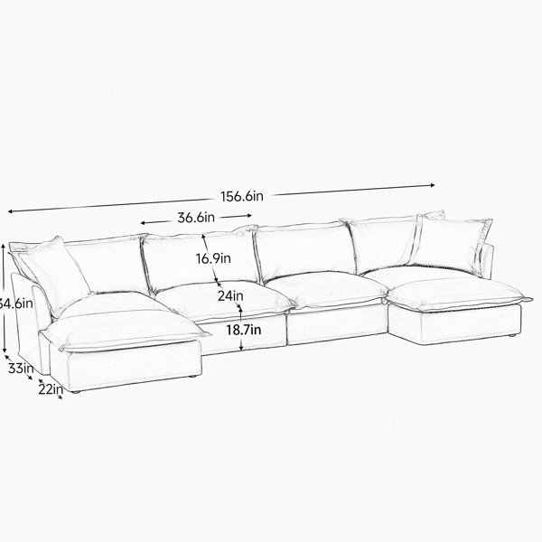 Hokku Designs U Shape 4 Seater Deep Seat Sofa Couch with 2 Movable ...