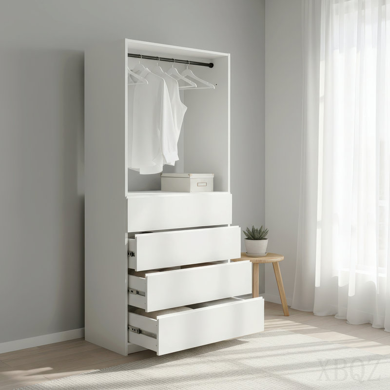 Garde-robe 32 po à quatre tiroirs en bois blanc