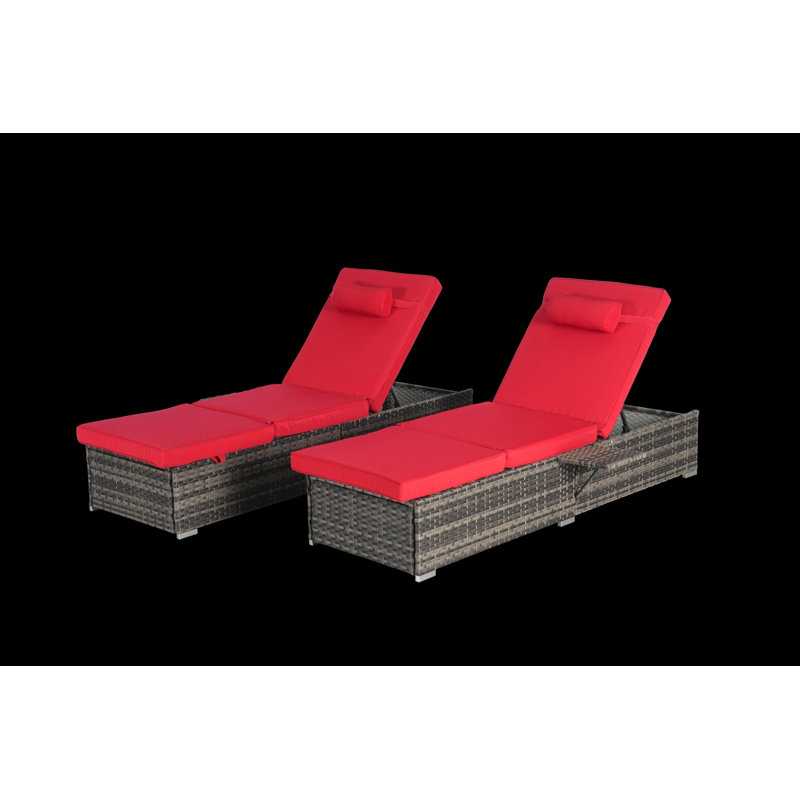Méridiennes d'extérieur avec dossier réglable et rangement pour l'extérieur, chaise longue de patio moderne, Rouge