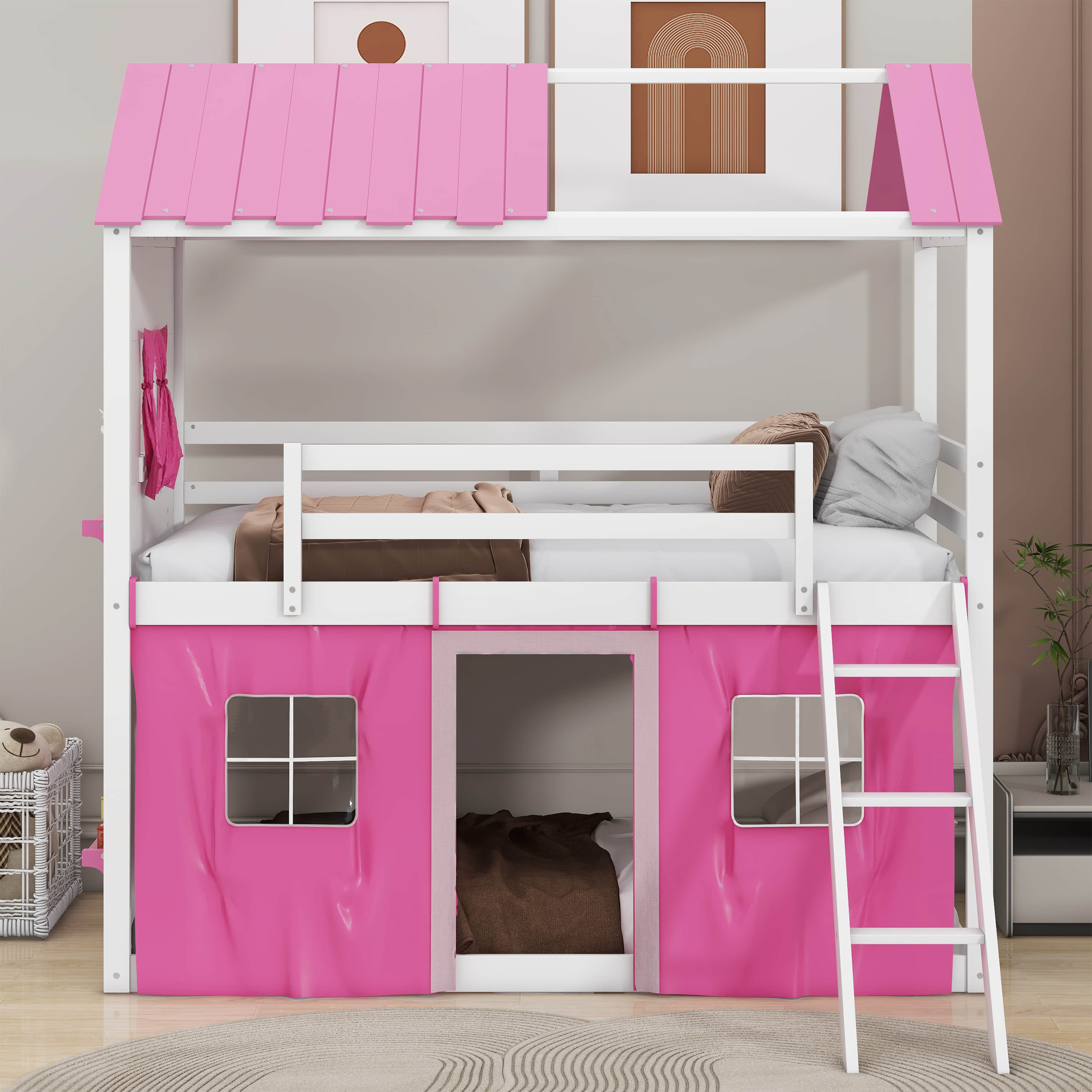 Harper Orchard Samwell Twin Size Bunk Wood House Bed with Elegant