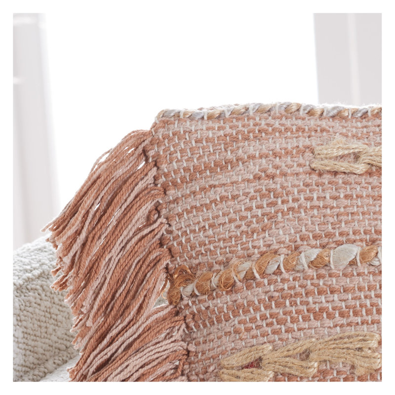 Janine Fringed Cotton Reversible Throw Pillow, Orange/Beige