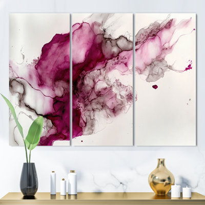 Ancien mystère in Viva Magenta V - ensemble d'art mural abstrait à l'encre liquide