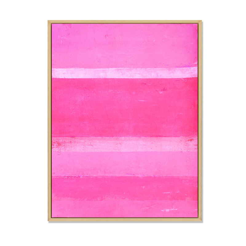 Bandes abstraites roses - peinture sur toile, H 32 po x l 16 po x P 1 po, Cadre naturel flottant
