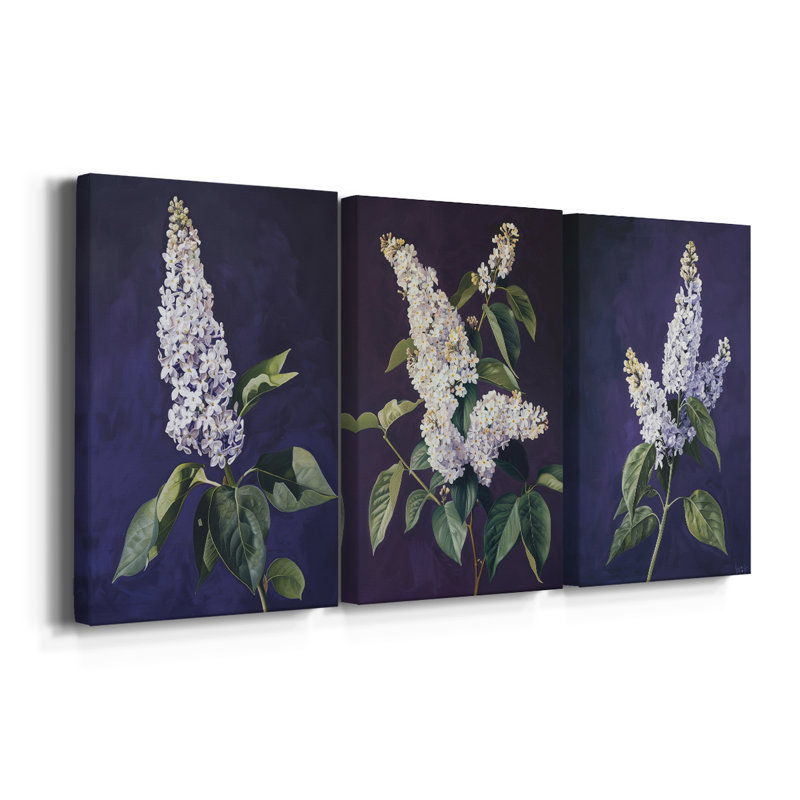 Série d'étude florale Lxxviii - ensemble de 3 toiles tendues avec châssis - prêt à être accroché, H 60 po x l 40 po