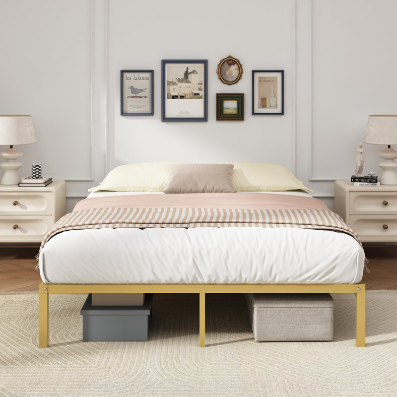 Metal Platform Bed Frame, Gold, King