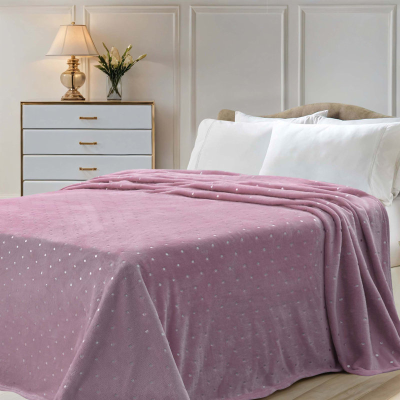 Couverture en molleton 100% polyester de qualité supérieure à pois métalliques, À pois / mauve, Très grand