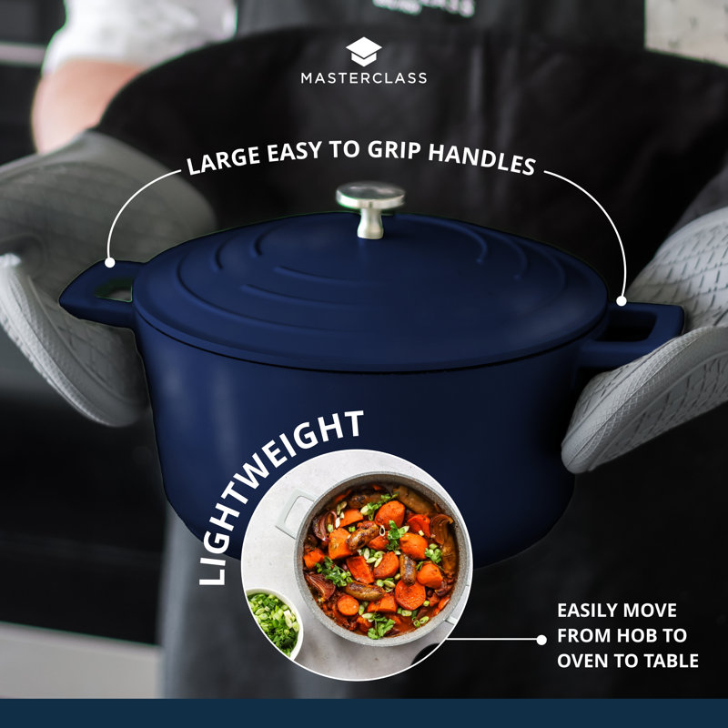 MasterClass 2pc Blue Cast Aluminium Cookware Set with 4L Casserole Dish, 34cm Roasting Pan