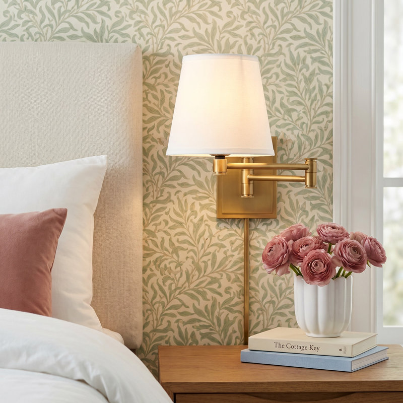 Janis Steel Plug-in Swing Arm Sconce, Lacquered Brass